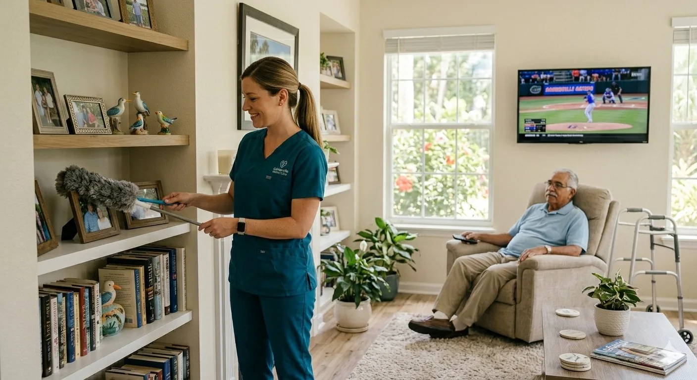 Caregiver providing light housekeeping services to senior in Alachua, FL